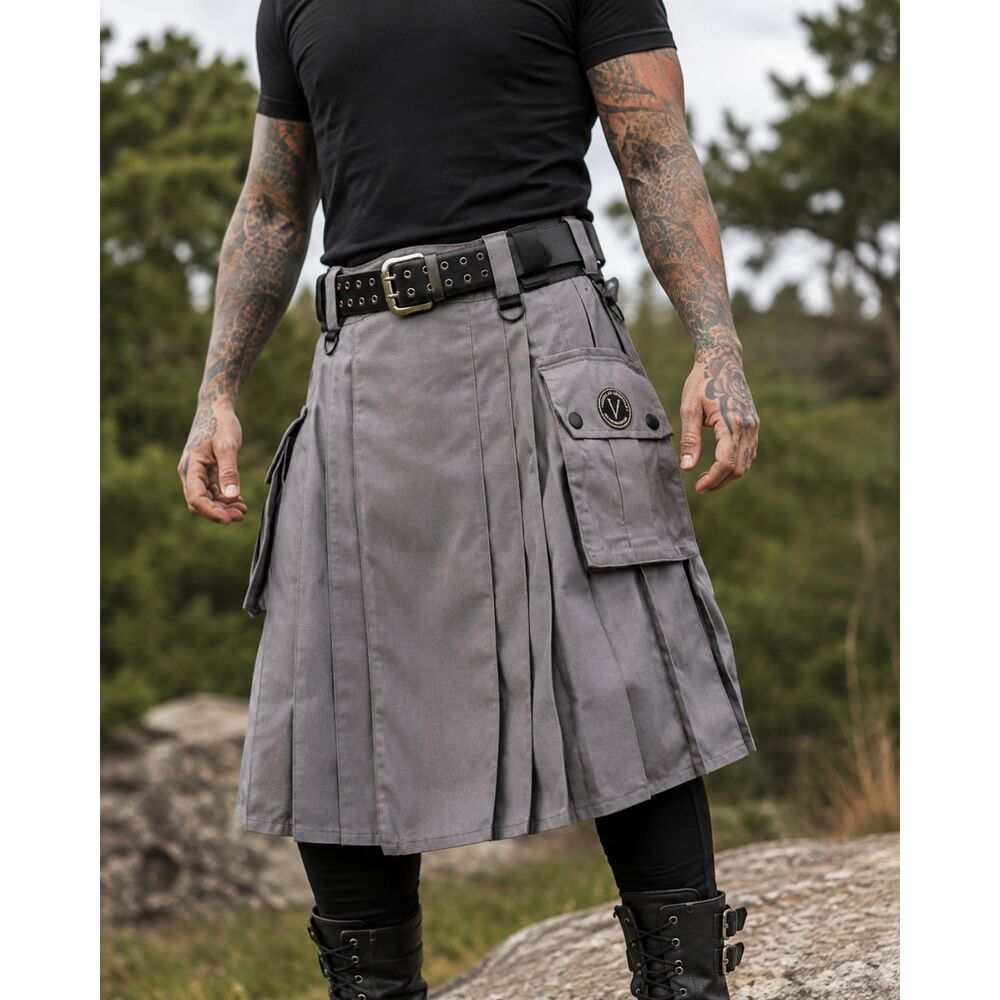 Verillas Lifestyle Utility Cargo Kilt Gray 38” Waist Pleated Tactical Adjustable